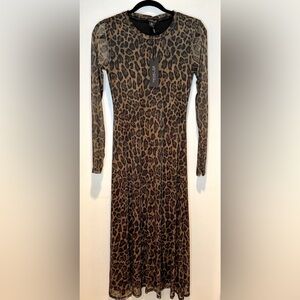 Rachel Zoe Leopard Animal Print Women Midi Dress Long Sleeve BNWT Size M